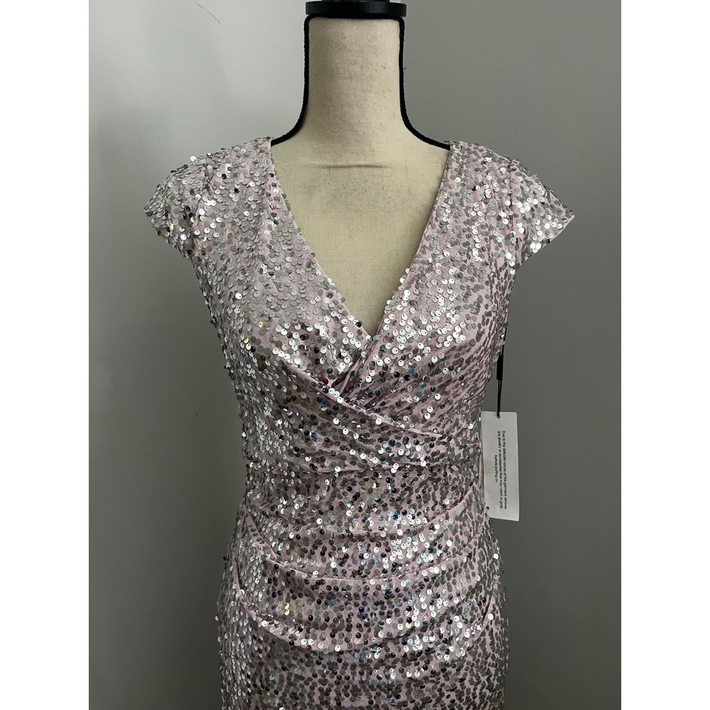 Pink Sequin Midi Dress size 2 V-Neck Sheath Party Wedding Guest Glam Prom NWT - Picture 10 of 12